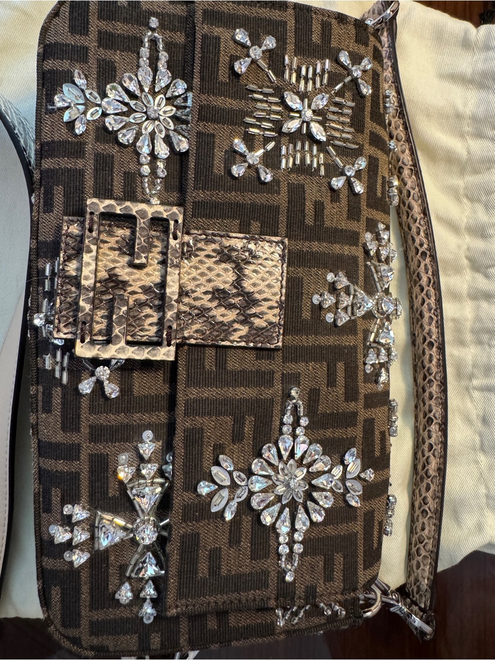 Special edition one of a kind Fendi baguette crystal embellishment snake skin - Picture 6 of 12